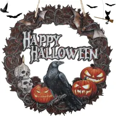 13 Inch Happy Halloween Sign Crow Pumpkin
