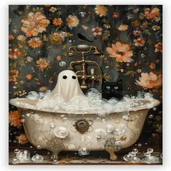 Halloween Canvas Wall Art - Ghost and Black Cat (12x18 Inch)