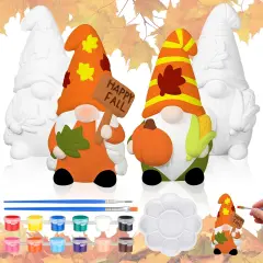 2 Pack Fall Ready to Paint Your Own Gnome Statues 4'' DIY Unpainted Ceramics Gnome Figurines Kit Blank Paintable Ceramics for Classroom Art Crafts