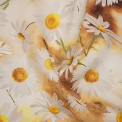 1 Yard Sun Yellow White Linen Fabric Medium Weight Daisy Print 58 inch Width