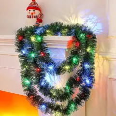 16.4 ft Christmas Tinsel Garland Lighted Metallic Twist Tree Decoration (Multicolor, Green)