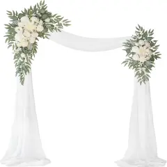 Pack of 3,2Pcs Artificial Flower Arch Decor,1Pcs Sheer Drape for Wedding Ceremony Arbor