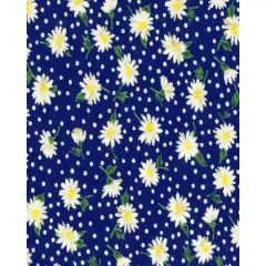 Daisies Dots Navy Cotton Fabric | By the Yard | Sewing and Crafting | 44 inches wide
