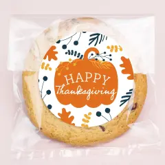 Big Dot of Happiness Happy Thanksgiving Stickers and Clear Cookie Bags, Cellophane Treat Bags 4.25x7 Inches, Gifts Candy or Baked Goods - 25 Count