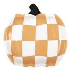 Groovy Halloween Checkered Pumpkin-Shaped 9" Plates 8ct