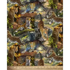  Leopard Jungle Cats Cotton Fabric| By the Yard | Sewing and Crafting | 44 inches wide