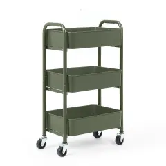 3-Tier Rolling Metal Storage Cart &ndash; Kitchen & Under Desk Organizer with Casters Army