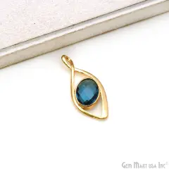 Twisted Oval Gemstone Pendant, Gold Plated Gemstone Charm, Necklace Pendant, GemMartUSA (50601) Swiss Blue Topaz