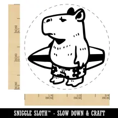 Cartoon Capybara With Surfboard and Swim Shorts Self-Inking Rubber Stamp Fuchsia
