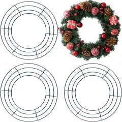 3PCS 10&rdquo; Wire Wreath Frames Green Christmas Metal Round Wreath Form Wire Frames for Floral Arrangements Craft DIY Thanksgiving Autumn Christmas Wreath Supplies