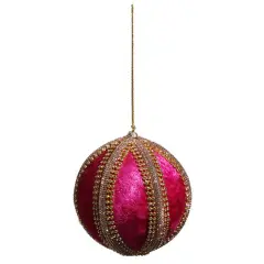 4" Velvet Jeweled Ball Ornament Pink