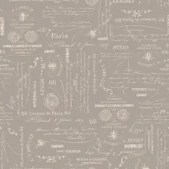 Grey Charcoal Bee Script Cotton Wideback Fabric per yard