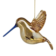 Gold Etched Glass Hummingbird Ornament - Golden