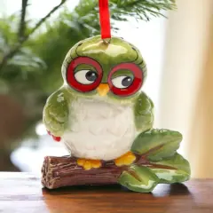 Ceramic Owl On The Tree Branch Ornament, Home D&eacute;cor, Gift for Her, Gift for Mom, Kitchen D&eacute;cor, Birdwatcher Gift