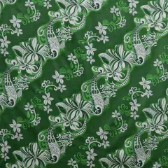 1 Yard Diagonal Hibiscus Plumeria Sea Turtle Swirl Peachskin Fabric 45 Inch Width Green