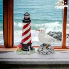 Ceramic Light House & Sea Gull Salt & Pepper Shakers, Home D&eacute;cor, Gift for Her, Gift for Mom, Kitchen D&eacute;cor, Birdwatcher Gift