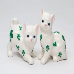 Ceramic Cats with Shamrock Design Salt and Pepper Shakers, Home D&eacute;cor, Gift for Her, Mom, Kitchen D&eacute;cor, Irish Saint Patrick&rsquo;s Day D&eacute;cor