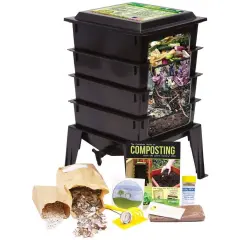 Black Worm Composter with Spigot, 4 Tray Expandable System and Accessory Kit