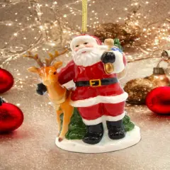 Ceramic Christmas Santa With Reindeer Ornament, Home D&eacute;cor, Gift for Her, Gift for Mom, Kitchen D&eacute;cor, Christmas D&eacute;cor