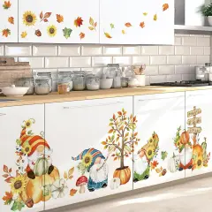 Fall Thanksgiving Pumpkin Wall Stickers Gnome Autumn Tree Leaves Peel