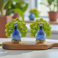 Hand Painted Ceramic Blue Peacock Salt And Pepper Shakers, Home D&eacute;cor, Gift for Her, Gift for Mom, Kitchen D&eacute;cor, Birdwatcher Gift