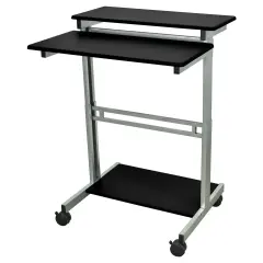 Black Mobile Stand-Up Computer Desk with Locking Casters