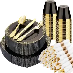 350PCS Silver Disposable Dinnerware Set &ndash; Plates, Cutlery, Cups & Napkins for 50 Guests