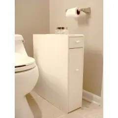 Space Saving Bathroom Floor Cabinet in White Wood Finish