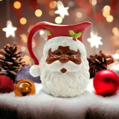 Ceramic African American Christmas Santa Claus Drink Pitcher, Home D&eacute;cor, Gift for Her, Gift for Mom, Kitchen D&eacute;cor, Christmas D&eacute;cor