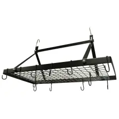Black Metal Hanging Pot Rack with Hooks for Ceiling Kitchen Storage