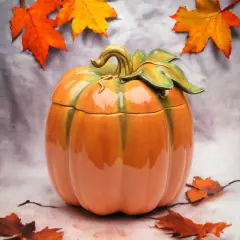 Ceramic Halloween Pumpkin Box-Large, Kitchen Container Jar, Home D&eacute;cor, Gift for Her, Gift for Mom, Kitchen D&eacute;cor, Fall D&eacute;cor