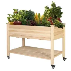 Raised Garden Bed on Wheels with Storage Shelf and Drainage