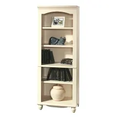 72" Tall Antique White Wood Bookcase with 5 Adjustable Shelves and Distressed Wood Finish