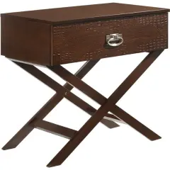 Modern Cappuccino Brown Wood End Table Nightstand with X Legs for Living Room or Bedroom