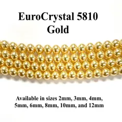 Gold EuroCrystal 5810 Round Pearls - 2mm, 3mm, 4mm, 5mm, 6mm, 8mm, 10mm, and 12mm - Strands - Made in Austria