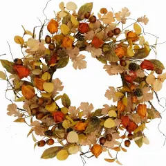 Artificial Fall Wreath - Cream Oak Leaves