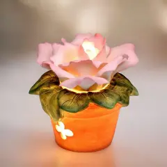 Ceramic Pink Rose in Pot Nightlight, Home Decor, Gift for Her, Gift for Mom, Romantic Decor