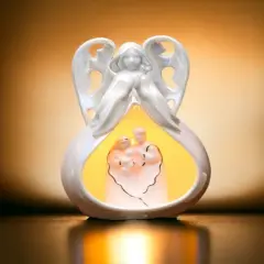 Ceramic Angel with Holy Family Plug-In Night Light, Home D&eacute;cor, Religious D&eacute;cor, Religious Gift, Church D&eacute;cor, Baptism Gift