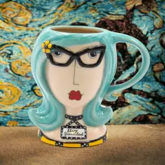 Ceramic Blue Hair Lady Cup, Home D&eacute;cor, Gift for Her, Mom, Friend, or Coworker, Kitchen D&eacute;cor