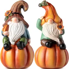 2 Pcs Fall Gnome Statue Decor