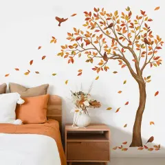 Fall Large Tree Wall Stickers Autumn Falling Leaves Peel and Stick Wall Art Decals
