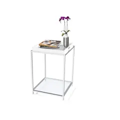 Modern Chrome End Table with Removable White Tray and Tempered Glass Shelves for Living Room