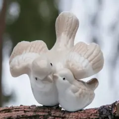 Ceramic Brown Birds Mom With Baby Figurine, Home D&eacute;cor, Gift for Her, Gift for Mom, Kitchen D&eacute;cor, Birdwatcher Gift, Vintage Decor