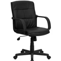 Black Leather Mid-Back Office Chair with Adjustable Tilt and Pneumatic Lift