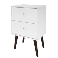 2-Drawer White Nightstand in Mid-Century Modern Style for Bedroom