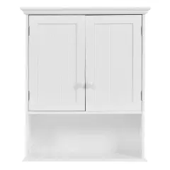 White Wall Mounted Bathroom Cabinet with Open and Adjustable Shelves MDF Storage Organizer