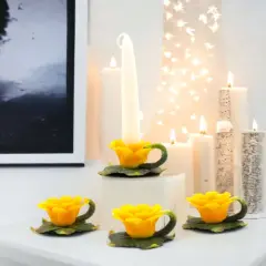 Set of 4 Ceramic Yellow Daisy Flower Candle Holders, Home D&eacute;cor, Gift for Her, Gift for Mom, Nature Lover Gift, Vintage Decor