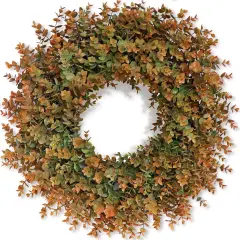 26" Fall Wreath for Front Door, Porch, Window - Large Artificial Boxwood Leaves
