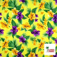 1 Yard Dual Color Tropical Clusters Peachskin Fabric 45 Inch Width Yellow & Purple