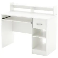 White Wood Contemporary Home Office Computer Desk with Hutch and Storage Drawer